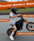 Young rider on Electric Dirt Bike For Teens And Adults With 3000W Peak Mid Drive Motor 200NM Torque 37 MPH Top Speed 48V battery
