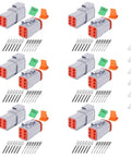 Six Pin Waterproof Heavy Duty Electrical Connector Kit with Stamped Terminals and Seal Plugs. Six sets shown.