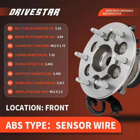 Front Passenger Side Wheel Hub And Bearing Assembly 2WD Only For Chevrolet Colorado 2004 To 2008, GMC Canyon 2006 To 2008