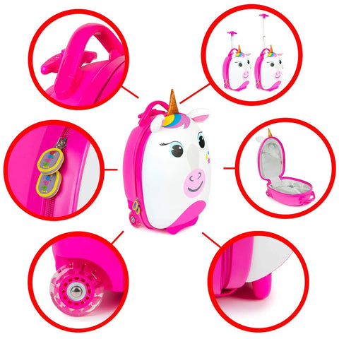 Tiny Trekker Kids Carry On Luggage With Underseat Compliance Airline Approved, Lightweight 3.3 Lbs, 17 Litre Wheeled Unicorn design