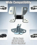 Driver Side Upper And Lower Front Door Hinge Set Heavy Duty Steel Drop In Replacement For Jeep Grand Cherokee Dodge Charger Chrysler 300 Durango shown with wide compatibility details.