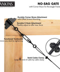 Anti Sag Gate Kit For Wooden Fence And Outdoor Wood Gate Repair Black Cable Support Set With Heavy Duty Stainless Steel 7x7 Cable Sag Frame Hardware For Fence Gates 1 Pack, showing installation on a wooden frame with corner brace and cable.