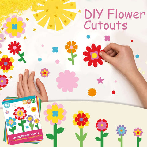 Hands arranging colorful flowers from 482 Piece DIY Flower Cutouts Set With Colorful 2 Sided Cardstock Flowers Die Cuts And Glue Points