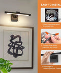 Sleek 16.53 Inch LED Picture Light For Paintings, Black Wall Lamp with installation steps showing mounting and wiring.