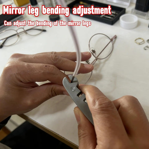 Using Eyeglass Frame Adjustment Kit With 3 In 1 Screwdriver Tool For DIY Glasses Repair Curvature Bender Temple Arms And Nose Pads Adjuster Tighten Loose Frames At Home In A Jiffy to adjust eyeglass temple arms.