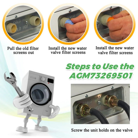 Four Pack Washing Machine Water Filter Screens Inline Inlet Valve Screen Replacement for most washers installation steps