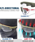 Close-up of Anti Fog Tactical Shooting Glasses with adjustable bow frame and nose pad for comfort and crystal clear vision.