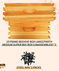 Two Pack 10 Frame Langstroth Medium Super Beehive Box Dipped In Beeswax For Beekeeping Supplies Durable Pine Wood Unassembled