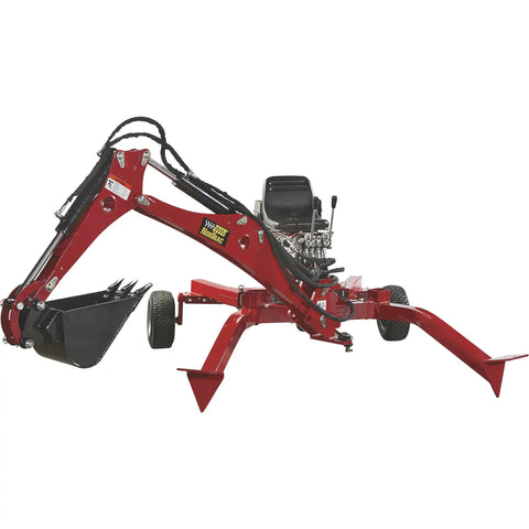 Towable Backhoe Trencher With 15 HP Gas Engine 80 Inch Digging Depth 14 Inch 3 Tooth Bucket view showing frame and bucket angle