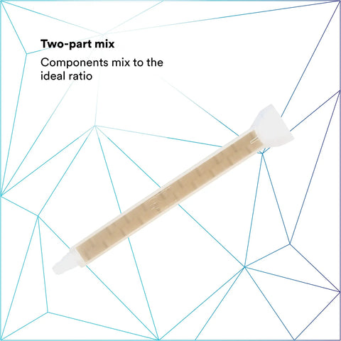 Cascade Mix Meter Static Nozzle Workhorse For Two Part Adhesives And Foams Disposable 200 mL Compatible With Manual And Pneumatic Applicators Easy Cleanup And Precise Ratio Mixing shown on a geometric background