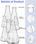 Nine Piece Glass Erlenmeyer Flask Set With Stirring Rods, 7 Sizes From 50ml To 500ml, Narrow Mouth Borosilicate Glass With Printed Graduation