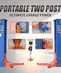 Heavy Duty Portable Two Post Car Lift With 8000 Lbs Capacity And Electric Lock Adjustable Height Up To 51 Inches, detailed view of controls and structure.