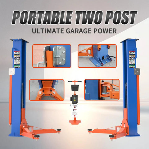 Heavy Duty Portable Two Post Car Lift With 8000 Lbs Capacity And Electric Lock Adjustable Height Up To 51 Inches, detailed view of controls and structure.