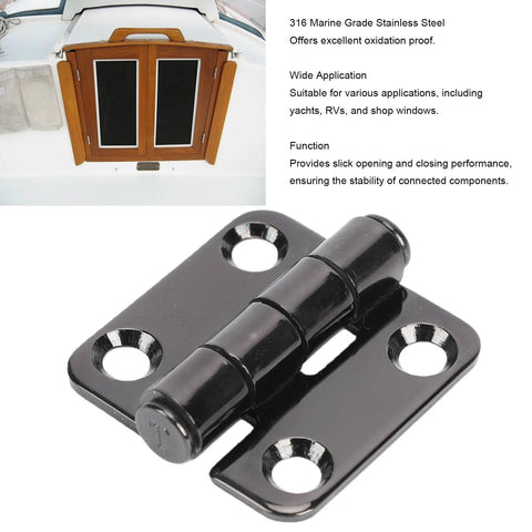 AKLOSIPY 316 marine-grade stainless steel butt hinge, 38mm x 38mm, black finish close-up view