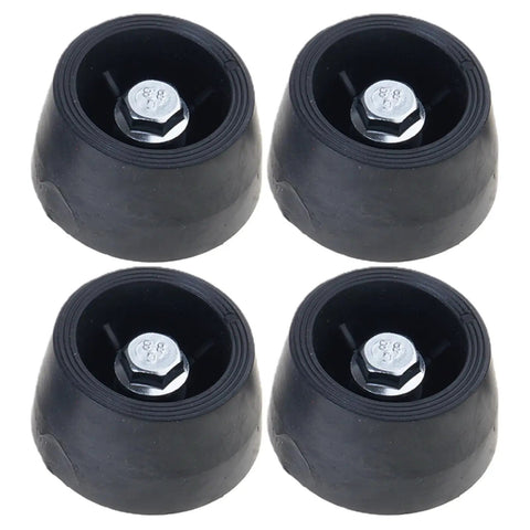 Set of 8mm thread shock absorbing feet for compressors and oil free machines, nonslip rubber pad with mounting hardware, screws, and nuts