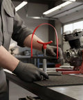 Professional Grade Premium Steel Motorcycle Clutch Spring Compressor Tool Kit in use with red grip and steel clamp.