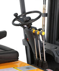 Detailed view of control panel and joystick of Super Reliable Electric Seated Forklift With 3300 Pound Capacity 3 Wheel Rear Drive.