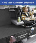 Child sitting on seat with Upgraded 900D Heavy Duty Dog Back Bench Seat Cover for Cars, SUVs and Trucks, waterproof nonslip protector.