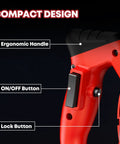 Close-up of ergonomic handle with buttons on Heavy Duty 2300W 110V Handheld Electric Cement Mixer With Six Adjustable Speeds