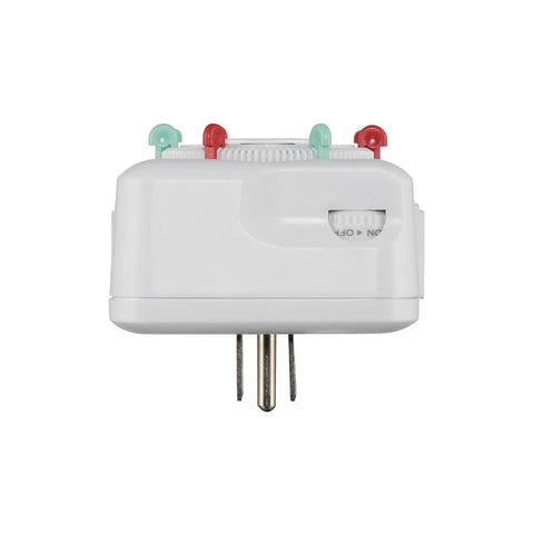 Heavy Duty Indoor Mechanical Appliance Timer With Dual Receptacles Boasts 15 Amp Rating Plus Set It And Forget It Programming For Lamps and Small Household Items, top view.