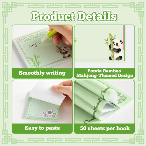 Majiang Themed Gift Set With Panda Bamboo Sticky Notes And Pens showing panda design and writing features in white-green chinoserie