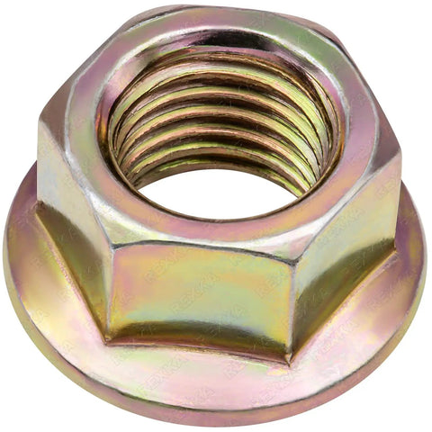 Exhaust Spin Lock Nut Set 10 Pcs M10-1.25 Serrated Flange Nuts That Lock Tight For Honda Exhaust Systems, single nut close-up