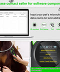 Pet Microchip Scanner With 1.44 Inch TFT Screen, scanning horse for animal ID info, linking to laptop for data storage.