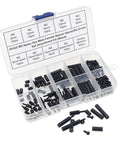 Heavy Duty M2 Brass Hex Spacer Standoff Screw And Matched Nut Assortment Kit packs neatly into a plastic case with various black spacers.