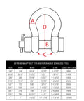 Diagram with dimensions of Bolt Type Anchor Shackle Five Eighths Inch Marine Grade 316 Stainless Steel BoatTector, 5950 Lbs