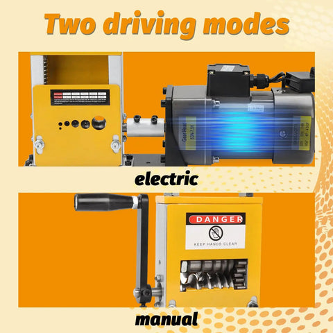 Pro Level Automatic Copper Wire Stripping Machine Boasting A Beefy 60W Motor And Six Alloy Dies for electric and manual operation modes.