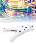 All Day Pro Grade Crimping Tool With Comfortable Ergonomic Handle For Quick Ethernet Cable Work, with RJ45 connectors and wiring background