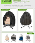 Black waterproof double egg chair cover for outdoor hanging swing seats 91x80 inches, shown open and closed over chair.