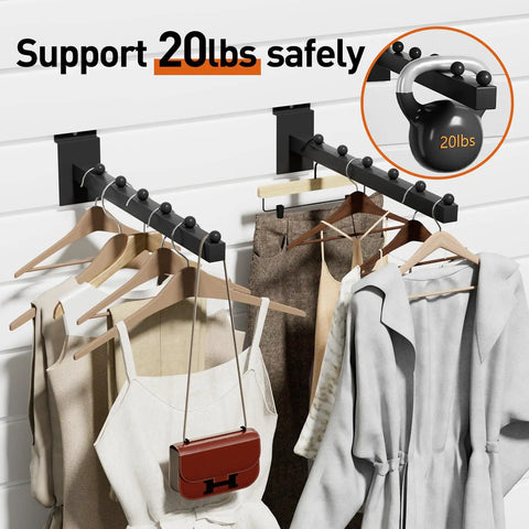12 Inch Waterfall Slatwall Display Hooks, 6 Pack, Pro Grade Rugged Heavy Duty Steel Tubes With Anti Fall Balls installed, holding clothing and bags