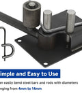 Lesolar Heavy Duty Manual Rebar Bender Tool For Concrete Steel Rods Bending Up To Half Inch Diameter 14 Mm showing bending mechanism and steel rods.