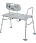 Plastic Bathtub Transfer Bench With Reversible Backrest And Tool Free Assembly For Easy Entry And Exit Bath Safety And Independent Comfort For Seniors And Caregivers At Home With No Fuss Non Slip Feet And Easy Grip, shown from the side with adjustable legs