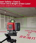Pro Grade 16 Line 360 Degree Laser Level With Pulse And Manual Modes, Green Cross Line Projector, Self Leveling With Remote, 30 Meters Range, 98 Feet, Construction Grade Class 2 Under 1mW Power, Beast For Quick Room Layouts on tripod in room