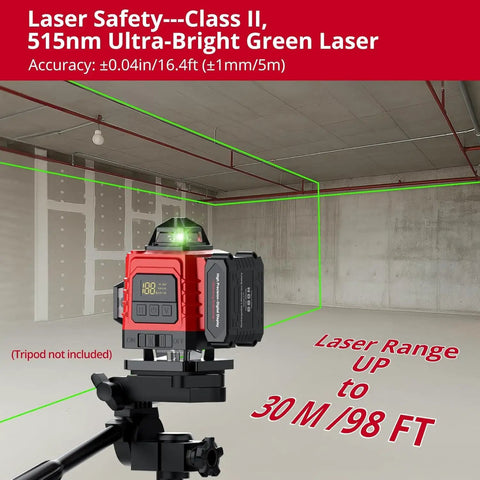 Pro Grade 16 Line 360 Degree Laser Level With Pulse And Manual Modes, Green Cross Line Projector, Self Leveling With Remote, 30 Meters Range, 98 Feet, Construction Grade Class 2 Under 1mW Power, Beast For Quick Room Layouts on tripod in room