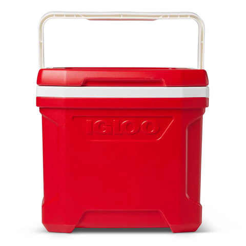 Profile II 16 Quart Red Cooler With Fold Flat Bail Handle, Cool Riser Technology, tall vertical profile, and liner visible