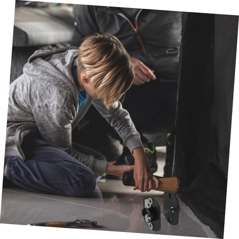 Child assembling furniture using Dead Simple Sectional Sofa Connectors Pin Style Furniture Buckles for modular couch.