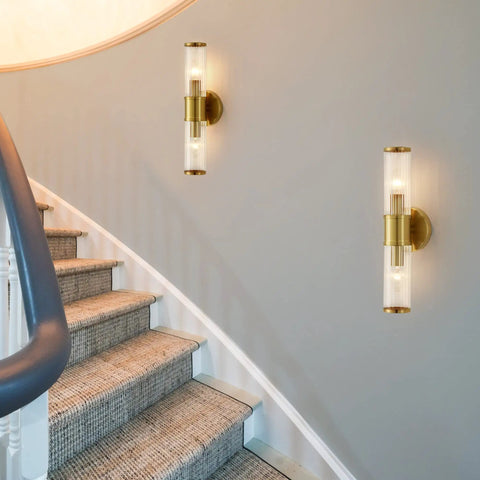 Two Pack Gold Modern Wall Sconces For Bathroom And Vanity Lighting That Gives A Lit Glow Cut Glass Flower Shade E12 Base Fixtures