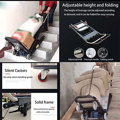 This Electric Stair Climbing Hand Truck Cart Is A Total Beast For Moving Heavy Gear. It Features Flexi Wheels and Shock Absorption for stair navigation.