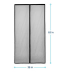 Magnetic Screen Door For Patio Fits 38 By 82 Inches, shown with dimensions, heavy duty mesh and auto sealing feature.
