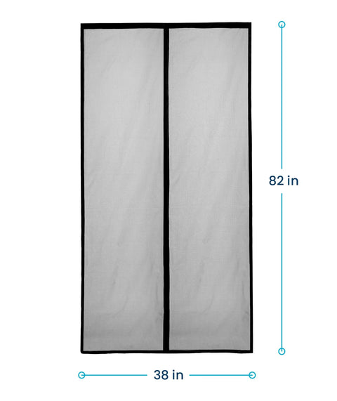 Magnetic Screen Door For Patio Fits 38 By 82 Inches, shown with dimensions, heavy duty mesh and auto sealing feature.
