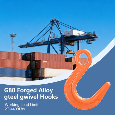 Orange G80 alloy steel lifting hook with large opening, 2-ton capacity