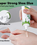 Person applying Heavy Duty Shoe Repair Glue For Sneakers And Boots Waterproof Clear Flexible Adhesive That Bonds Ultra Strong
