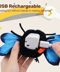 Smart Sensing Flapping Butterfly Cat Toy With Auto Activation That Triggers When Your Cat Approaches Realistic Flutter Motion Sparks Play Engages Hunting Instincts Totally Interactive Blue Butterfly Toy For Cats To Chase And Pounce, USB rechargeable