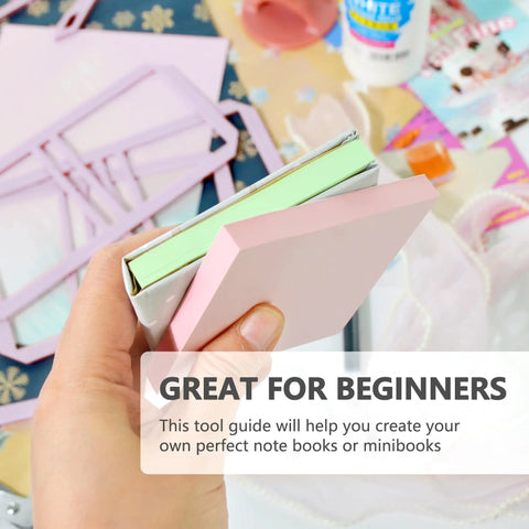 Hand holding materials from 9 Piece Bookbinding And Scrapbooking Tool Kit For Beginners With Stencil Templates And Cutter Guides
