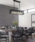 Farmhouse Style 6 Light Black Metal Industrial Pendant Lighting For Dining Room And Kitchen Island Vintage Rectangular Linear Chandelier