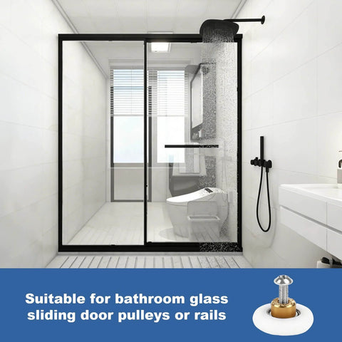 Bathroom with shower enclosure showing 4 Pack 19mm Shower Door Rollers With M4 Screws, Stainless Steel Sliding Door Runners