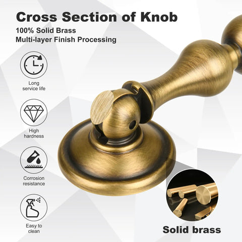 Antique Brass Cabinet Drop Pulls 6 Pack Solid Brass Dresser Drawer Knobs With Backplates for Cabinets showing cross section